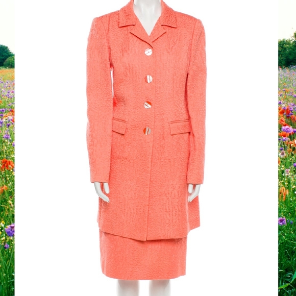 $3,900 OSCAR DE LA RENTA STUNNING ELEGANT ORANGE SKIRT COAT SUIT US 12 - Picture 1 of 6